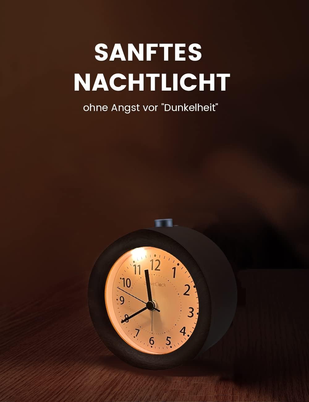 aboveClock Wecker Analog Ohne Ticken, Wecker Holz mit Snooze, Batteriebetriebe Retro Wecker Analog,
