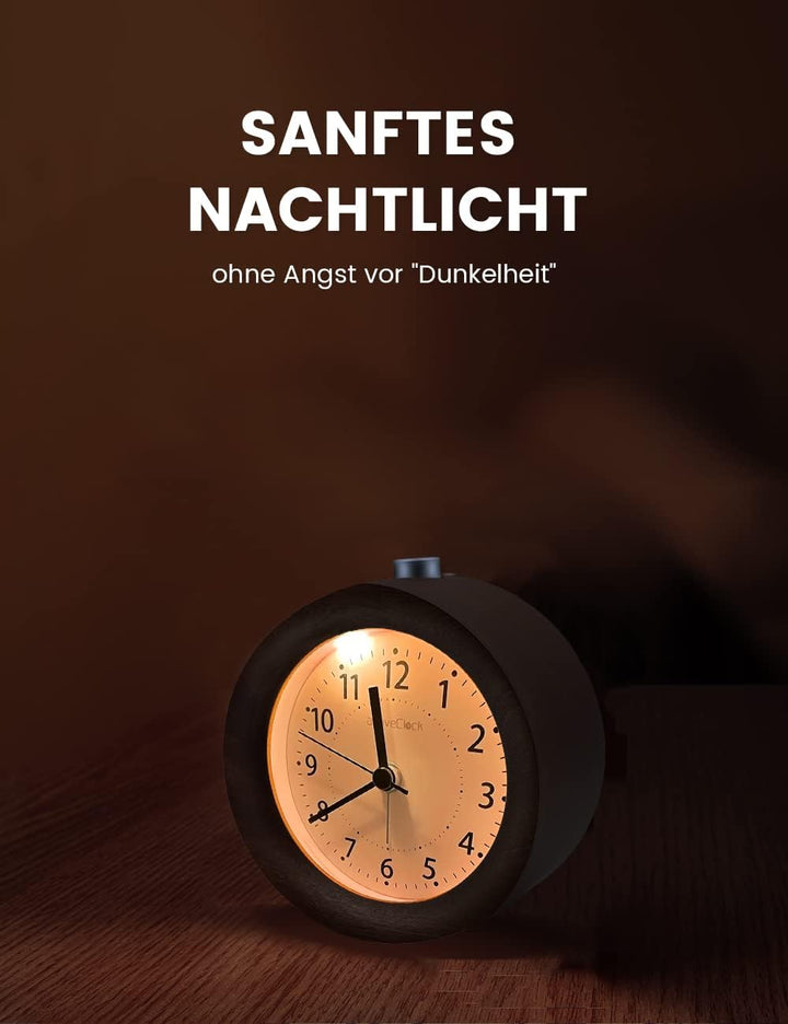 aboveClock Wecker Analog Ohne Ticken, Wecker Holz mit Snooze, Batteriebetriebe Retro Wecker Analog,