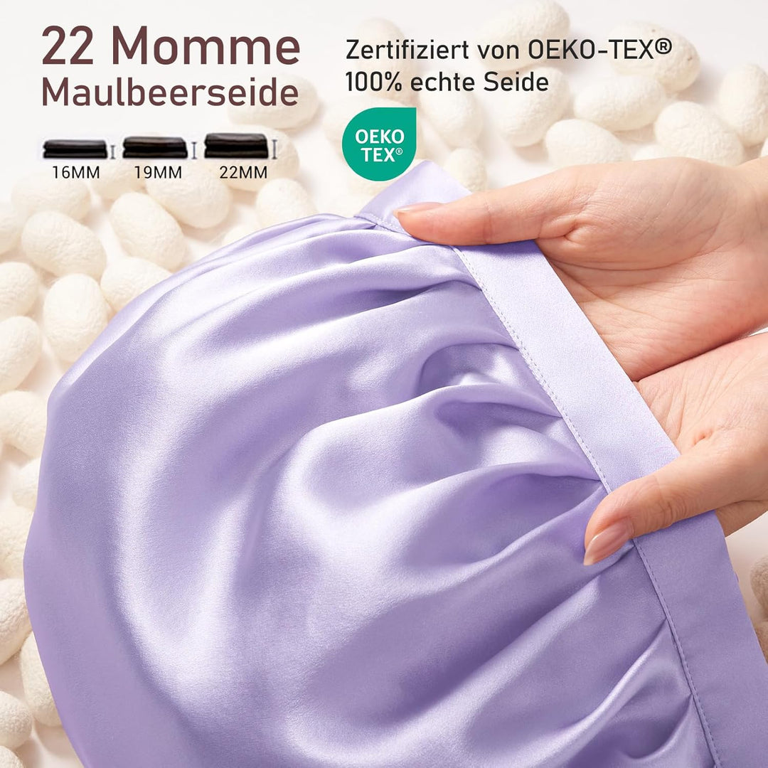 LitBear 22 Momme Seidenhaube zum Schlafen - Schlafmütze aus 100% Maulbeerseide, 100% Silk Bonnet mit