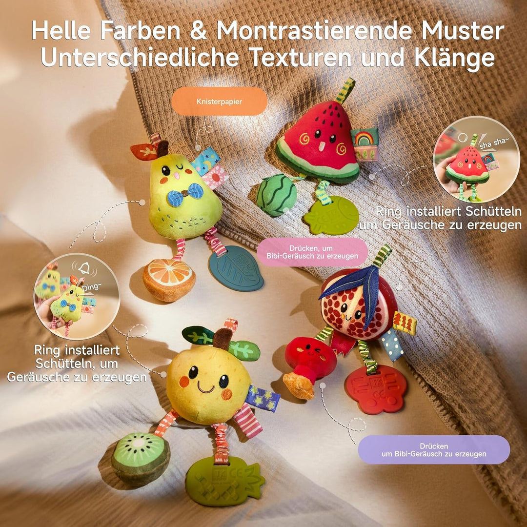 TUMAMA Baby Kinderwagen Spielzeug ab 0 2 3 4 6 9 12 Monate, Früchte Spielbogen Anhänger Greifspielze