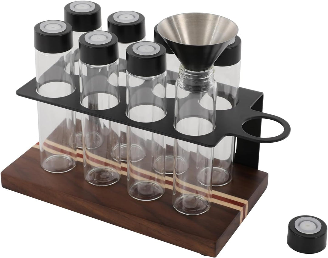 8 Tuben Kaffeebohnen Behälter, Einzeldosis kaffeedose mit Ständer und Trichter, Espressobohnen-Aufbe