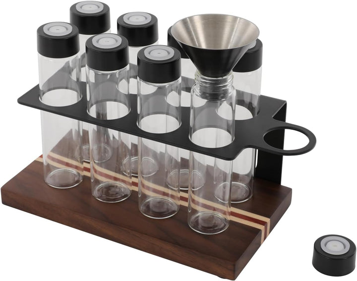 8 Tuben Kaffeebohnen Behälter, Einzeldosis kaffeedose mit Ständer und Trichter, Espressobohnen-Aufbe