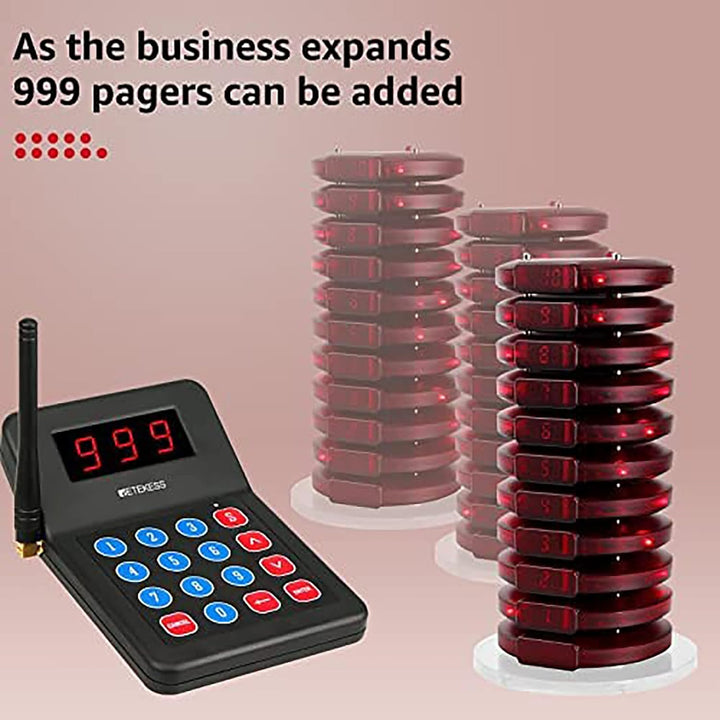 Retekess T119 Drahtloses Rufsystem 10-Pager-Funkrufsystem mit 10 Batterieladebuchsen im Food Court P