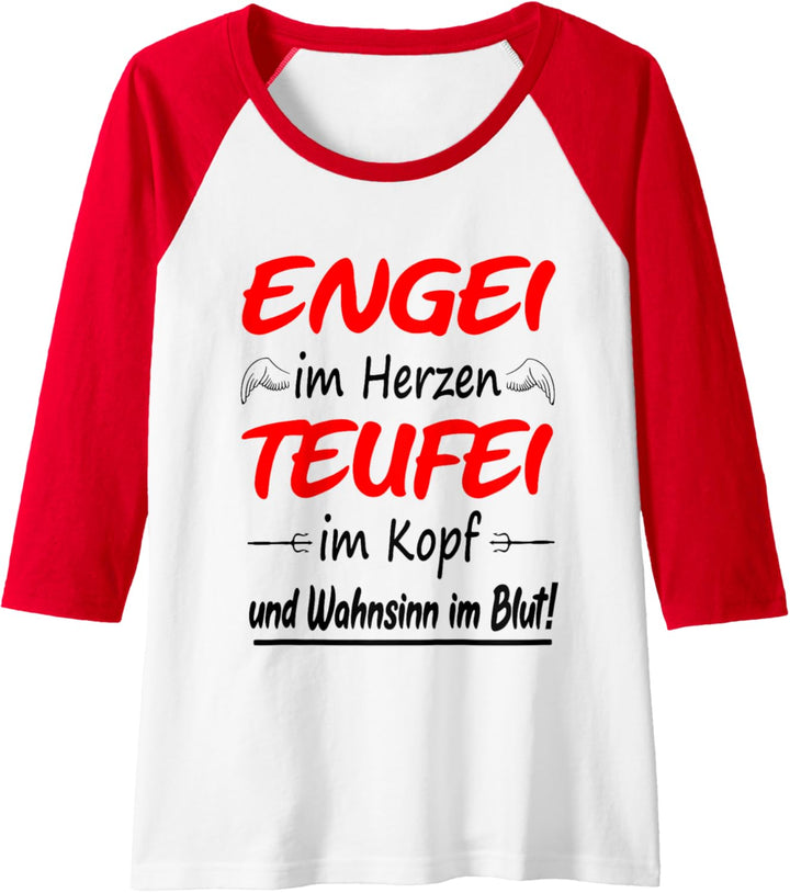 Damen Engel Teufel Kostüm Charakter Zicke Statement Sprüche Raglan