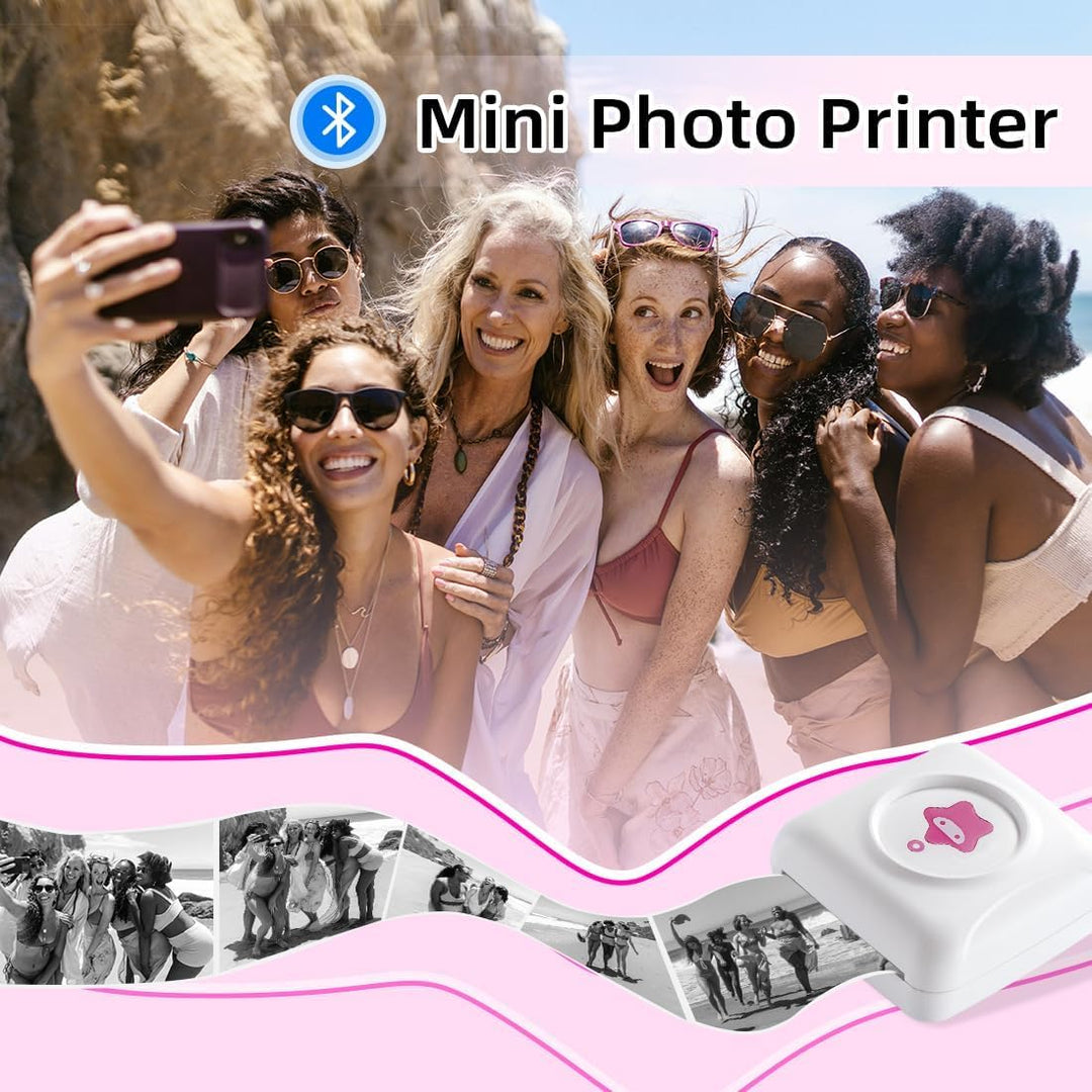 vretti Mini Drucker TP2-Y Thermodrucker, Aufkleberdrucker kompatibel mit Android & iOS, Mini Fotodru