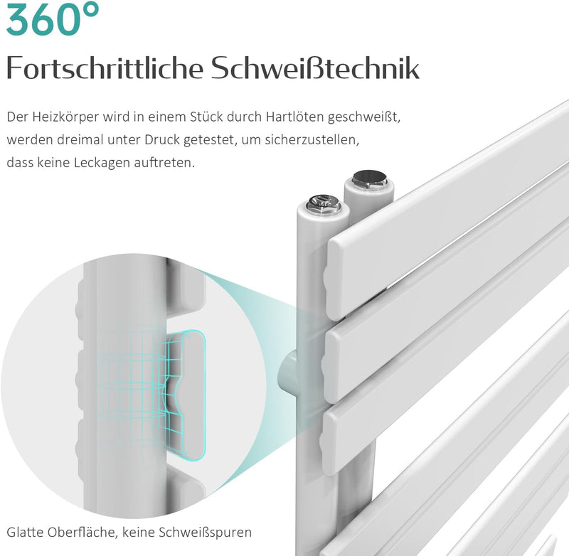 EMKE Badheizkörper Seitenanschluss 1041x500 mm Weiss, Flach Handtuchwärmer Handtuchtrockner Handtuch