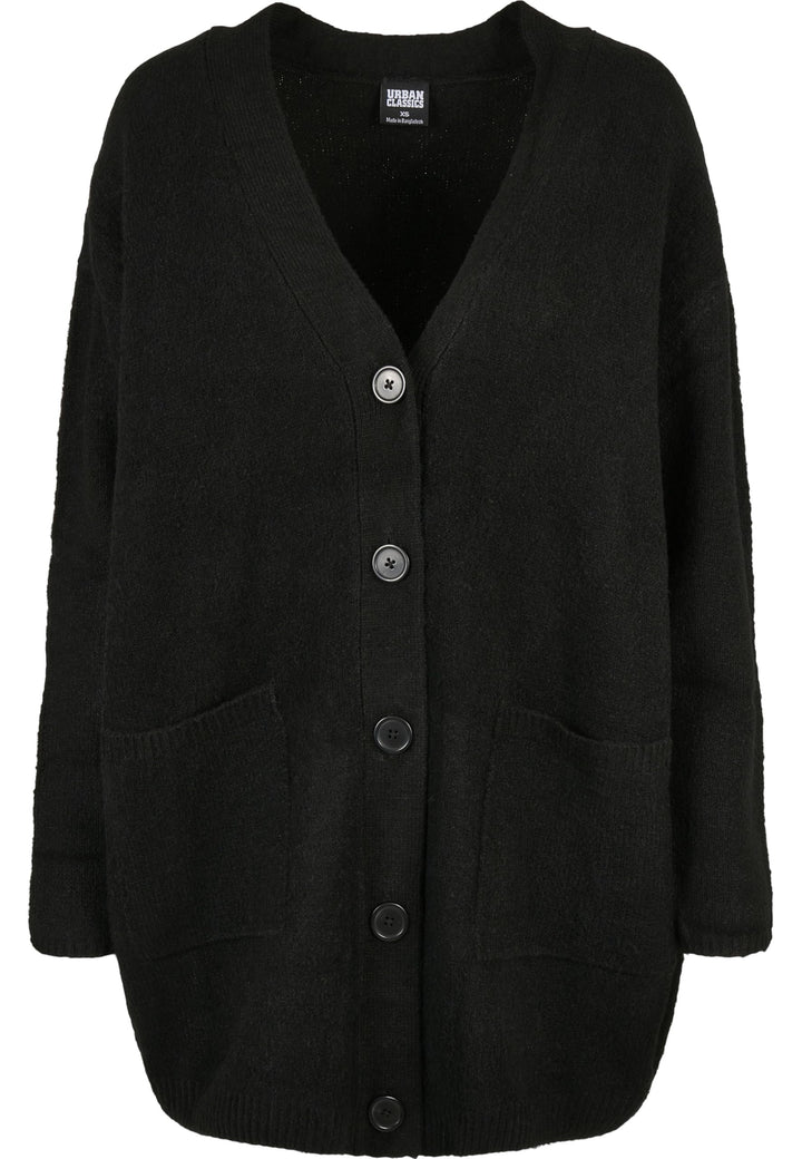 Urban Classics Damen Ladies Chunky Fluffy Knit Cardigan Strickjacke, Schwarz