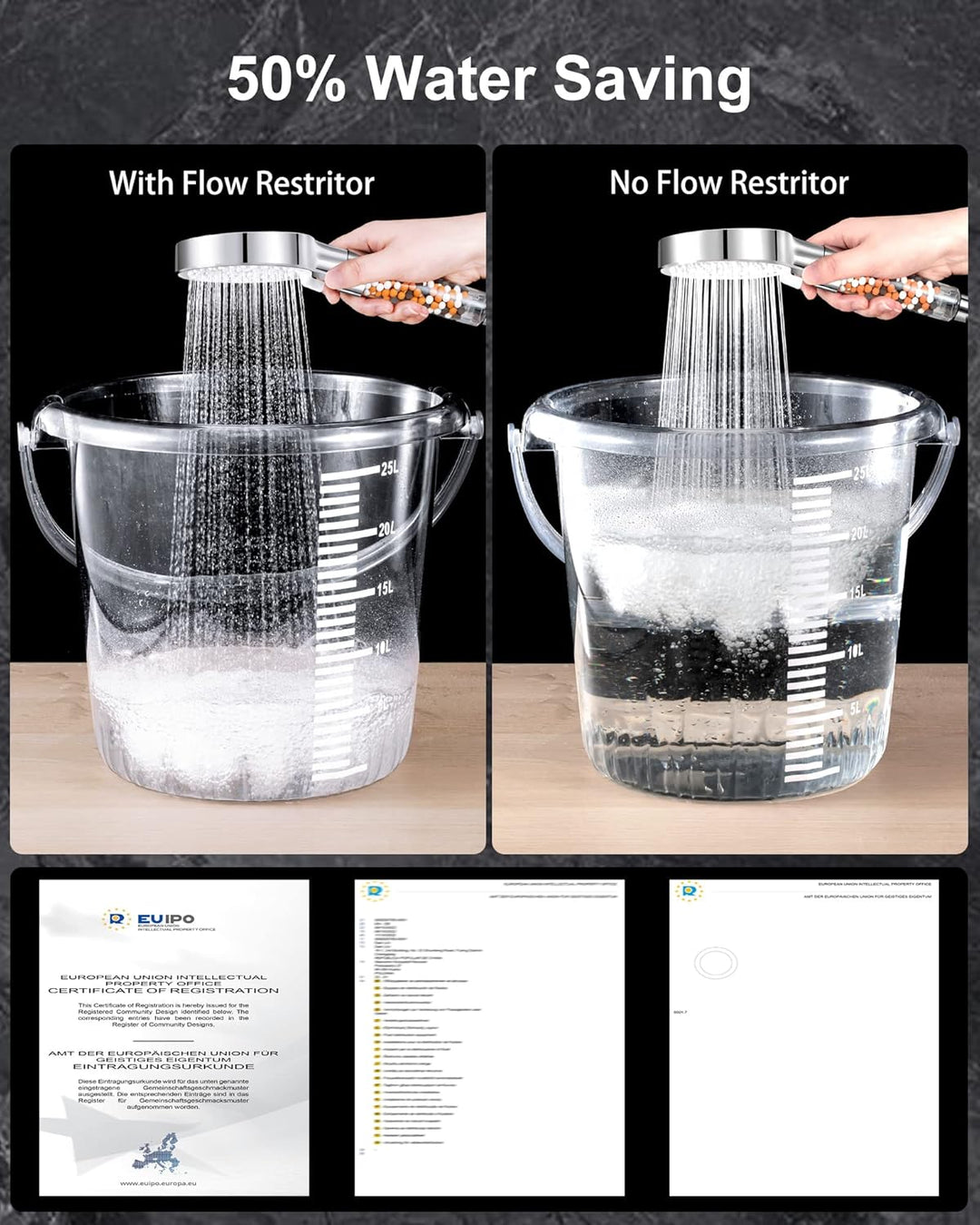 Magichome Wassersparender Duschkopf,Handbrause Filter Mineralsteinen und 5 Strahlarten, Druckerhöhen