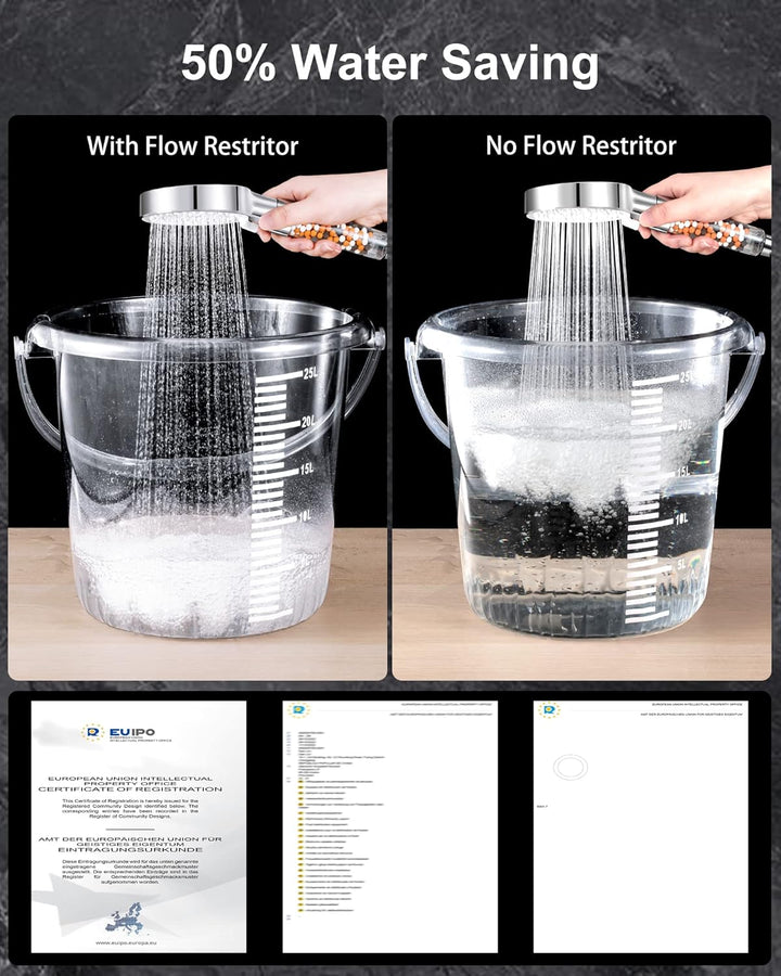 Magichome Wassersparender Duschkopf,Handbrause Filter Mineralsteinen und 5 Strahlarten, Druckerhöhen