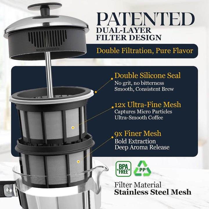ESPRO – P5 French Press – Kaffee- und Teezubereiter mit doppeltem Mikrofilter, körnungsfreies und bi