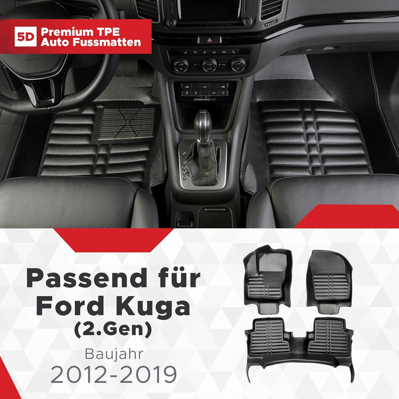 fussmattenprofi.com Auto Fussmatten Kompatibel mit Ford Kuga (2.Gen) Baujahr 2012-2019 I 100% Passge