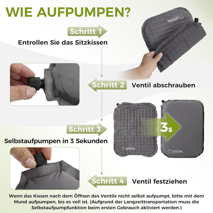 ATEPA Sitzkissen Outdoor, Faltbar Aufblasbar Stadion Flugzeug Unterwegs Camping Wander Bürostuhl Ult