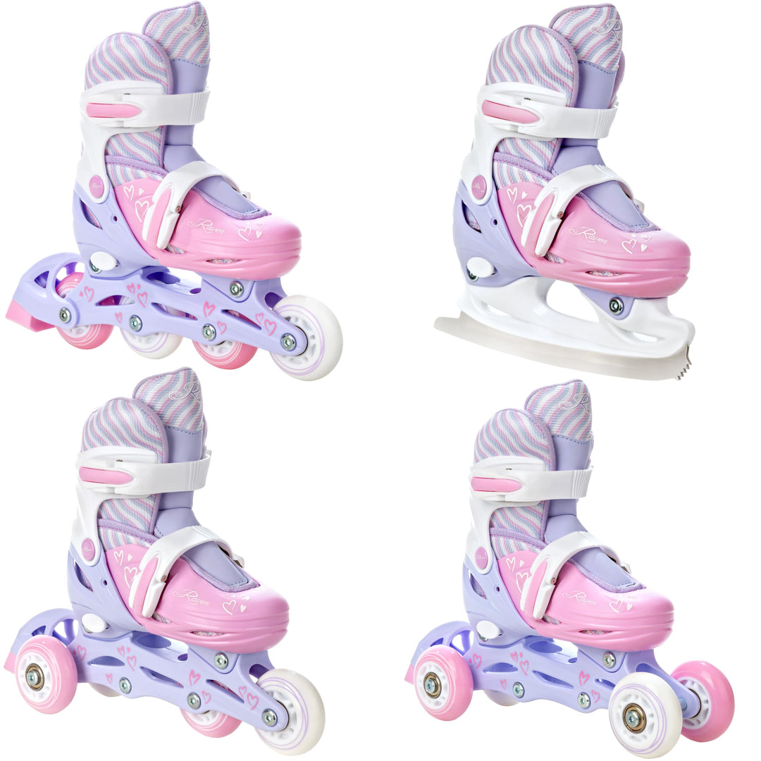 RAVEN 4in1 Inline Skates Triskates Rollschuhe Schlittschuhe Inliner für Kinder Mädchen verstellbar 2