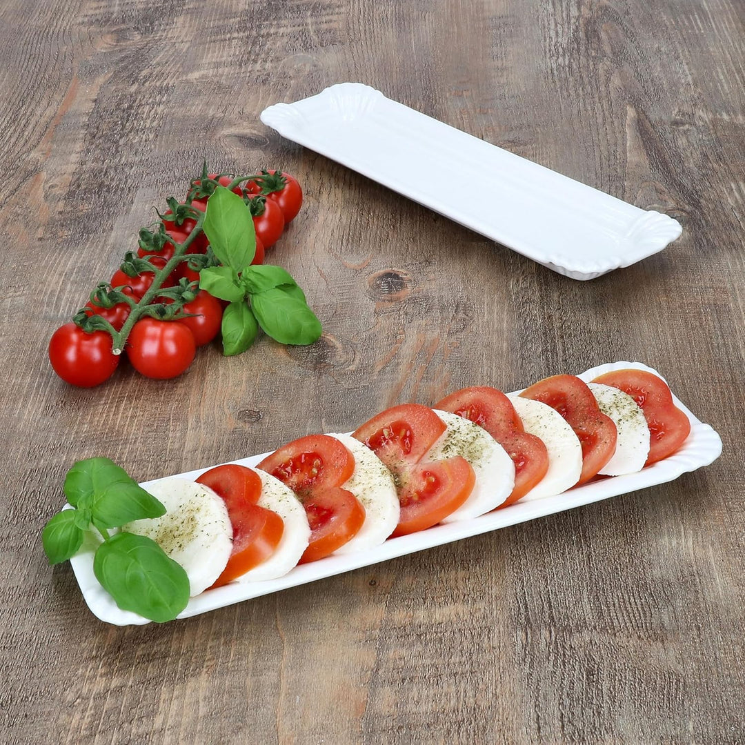 MamboCat 6er Set Pur Pappteller aus Porzellan I (LxB) 25,7x7,5cm I länglicher Teller mit Papp-Optik
