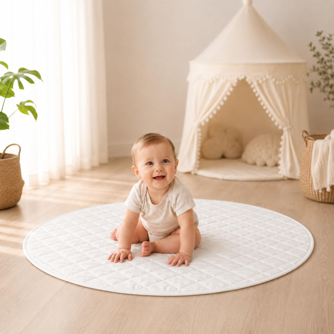 runde Spielmatte 110cm [1cm dick] weiche Spieldecke für Kinder| gepolsterte Bodenmatte für Spielzelt