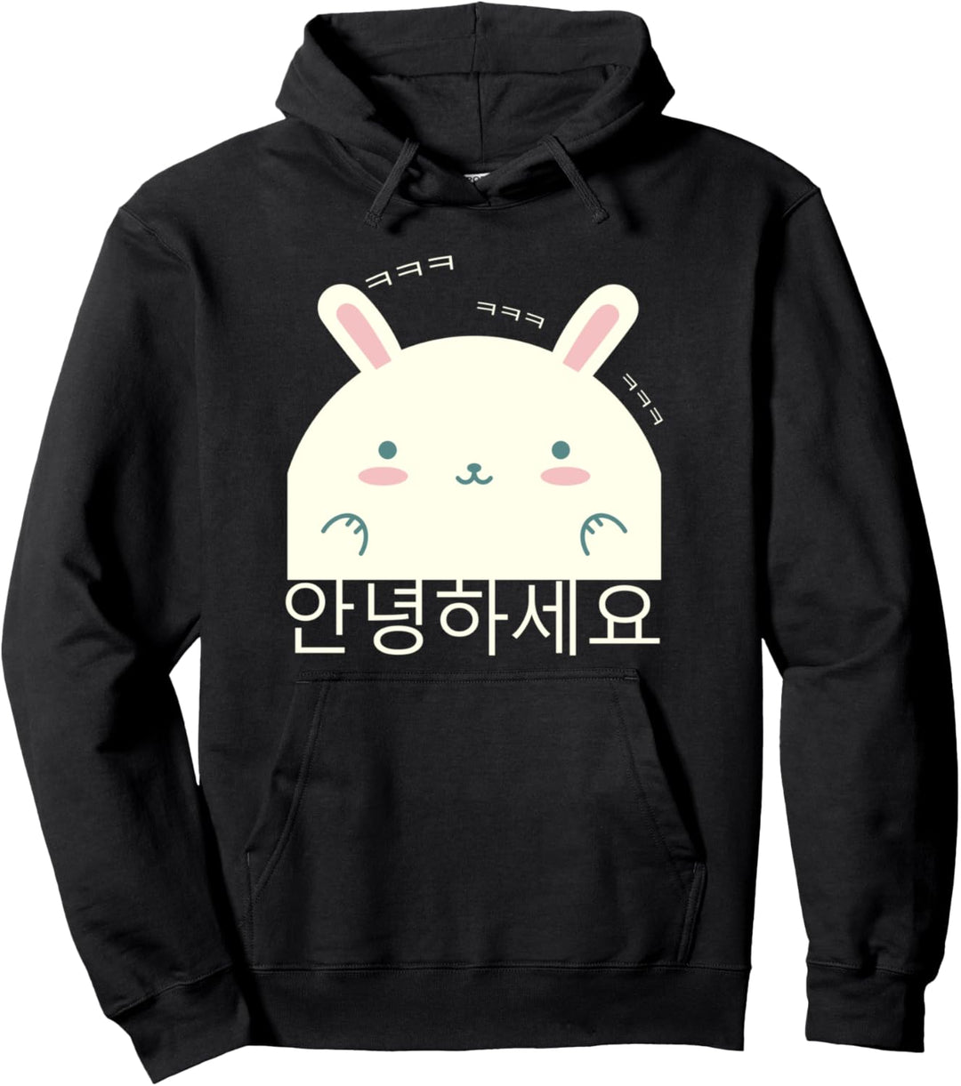 Annyeonghaseyo lachend süsser Hase Hangul Koreanisch Alphabet Pullover Hoodie
