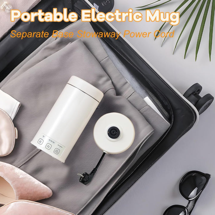 350ml Elektrischer Reisekaffeebecher mit 4-Temperaturstufen, 600W Tragbarer Milchwärmer & Thermosbec