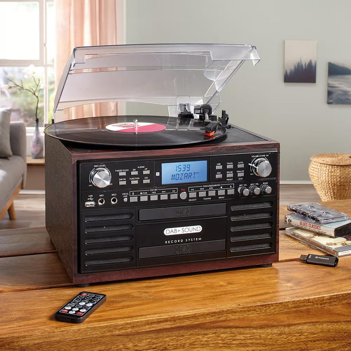 EUROtops DAB+ Musikanlage mit CD-Brenner, Plattenspieler und Kassettendeck | Bluetooth, USB-Aufnahme