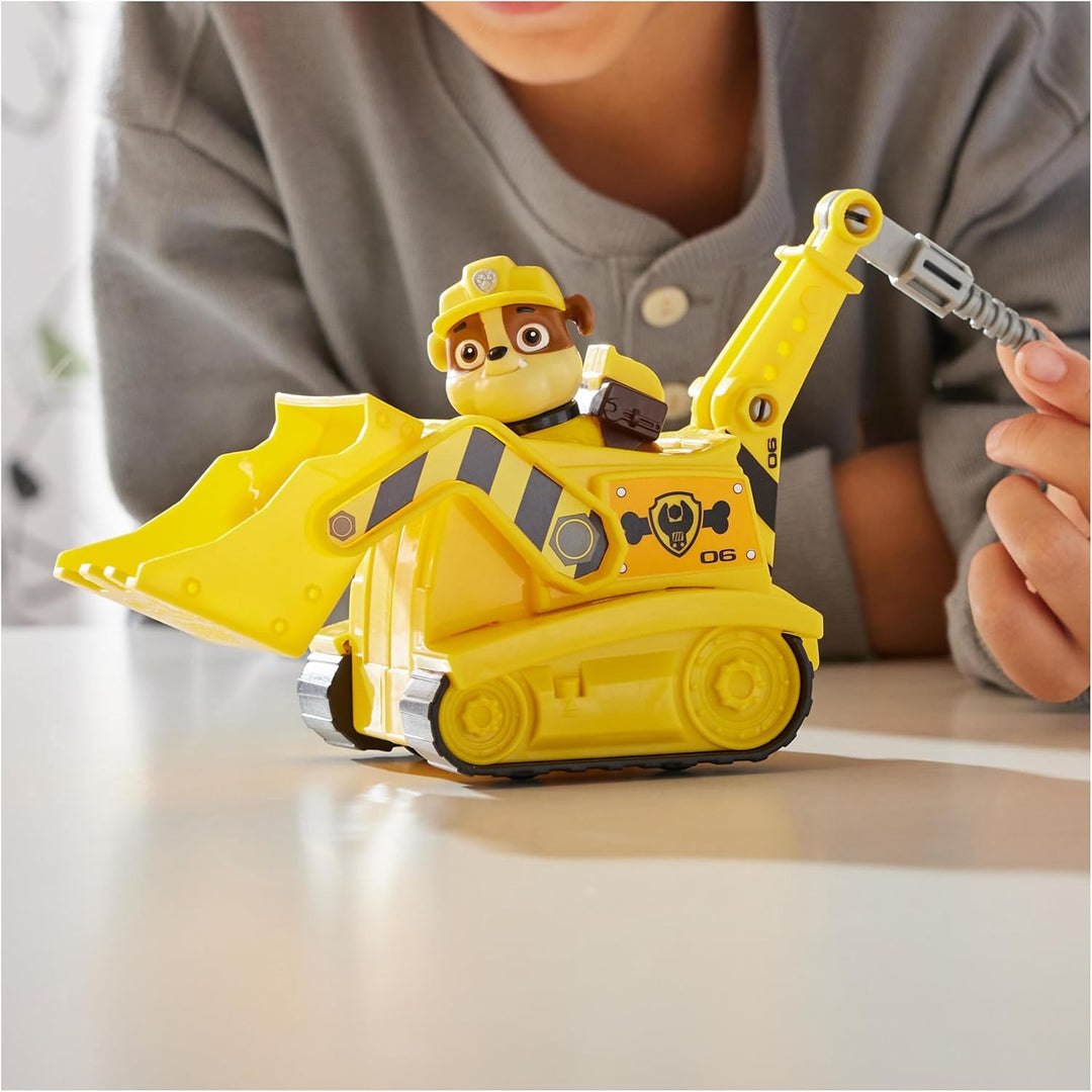 PAW Patrol, Baustellen-Fahrzeug mit Rubble-Figur (Sustainable Basic Vehicle/Basis Fahrzeug), Spielze
