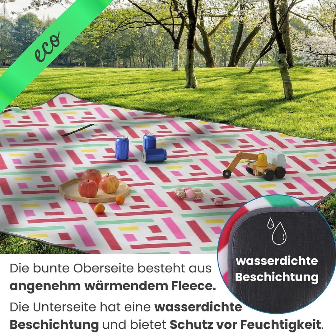 wometo eco-line nachhaltige Picknickdecke XXL 200x200 Grafik pink Mint rot, Grafik Pink