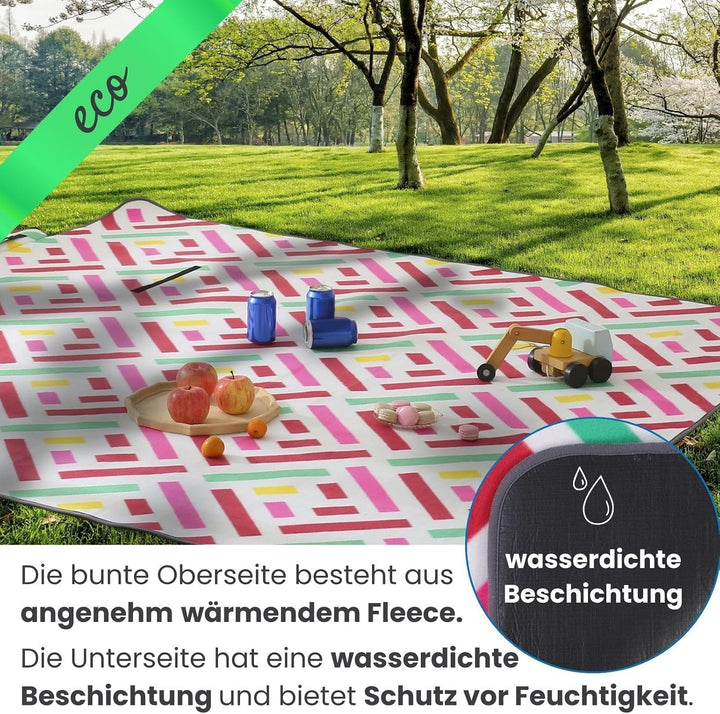 wometo eco-line nachhaltige Picknickdecke XXL 200x200 Grafik pink Mint rot, Grafik Pink
