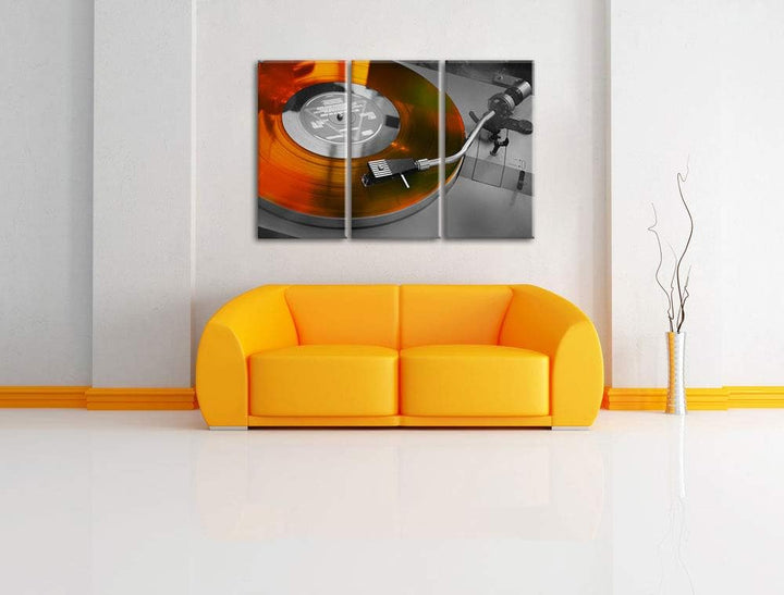 Pixxprint Alter Schallplattenspieler als Leinwandbild | Grösse: 3 Teilig (120x80) | Wandbild| Kunstd