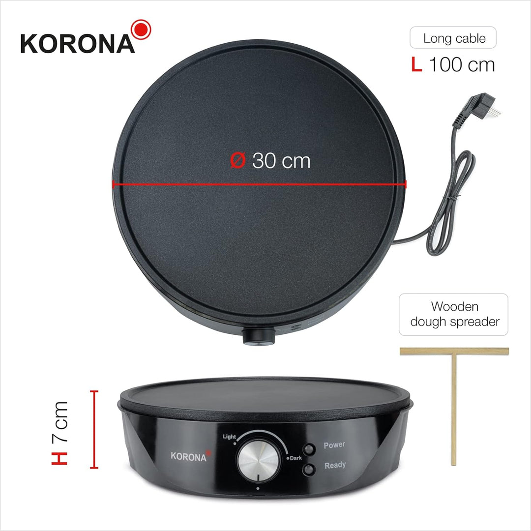 Korona 41055 Crêpes-Maker | Crêpeseisen mit ca. 30 cm Durchmesser | Einfach zu reinigen dank Antihaf