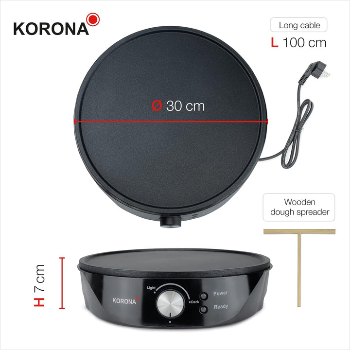 Korona 41055 Crêpes-Maker | Crêpeseisen mit ca. 30 cm Durchmesser | Einfach zu reinigen dank Antihaf