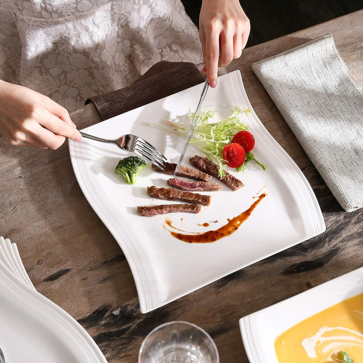 MALACASA, Serie Flora, 6 teilig Set CremeWeiss Porzellan Flachteller Speiseteller Essteller 10,25 Zo