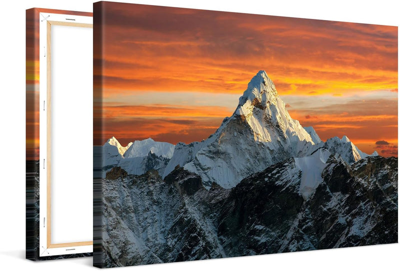 PICANOVA – Leinwandbild 120x80cm Berge Sonnenuntergang – Leinwanddruck – Wandbild Kunstdruck Auf 2cm