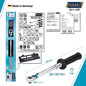 HAZET Drehmoment-Schlüssel (10 mm (3/8 Zoll) Vierkantantrieb, 20-120 Nm, feine Skaleneinteilung, ± 2