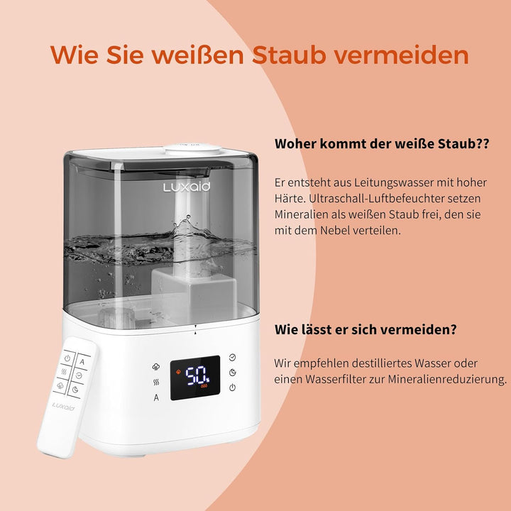 4,5L Luxaid Warm- und Kaltnebel Luftbefeuchter Schlafzimmer Grosse Räume mit Fernbedienung & Hygrost