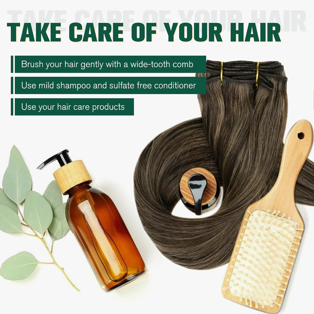 RUNATURE Extensions Echthaar Tressen Zum Einnähen Braun 35cm Haarverlängerung Glatt Weft Echte Haare