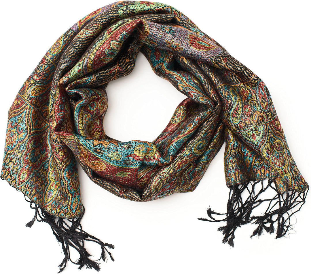 ufash Pashmina 100% Seidenschal aus Indien für Damen & Herren, Paisley Muster, 160 x 35 cm - Schal a