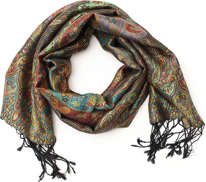 ufash Pashmina 100% Seidenschal aus Indien für Damen & Herren, Paisley Muster, 160 x 35 cm - Schal a