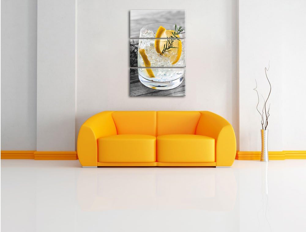 Pixxprint Drink mit Zitrone und Rosmarin als Leinwandbild/Grösse: 3 Teilig (120x80) cm/Wandbild/Kuns