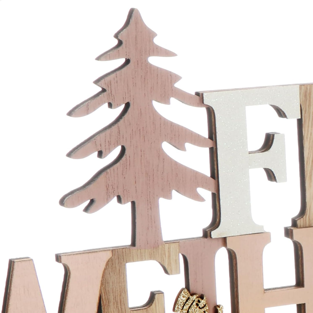 com-four® LED Deko Aufsteller aus Holz - beleuchteter Schriftzug auf Holzsockel - Deko-Schriftzug zu
