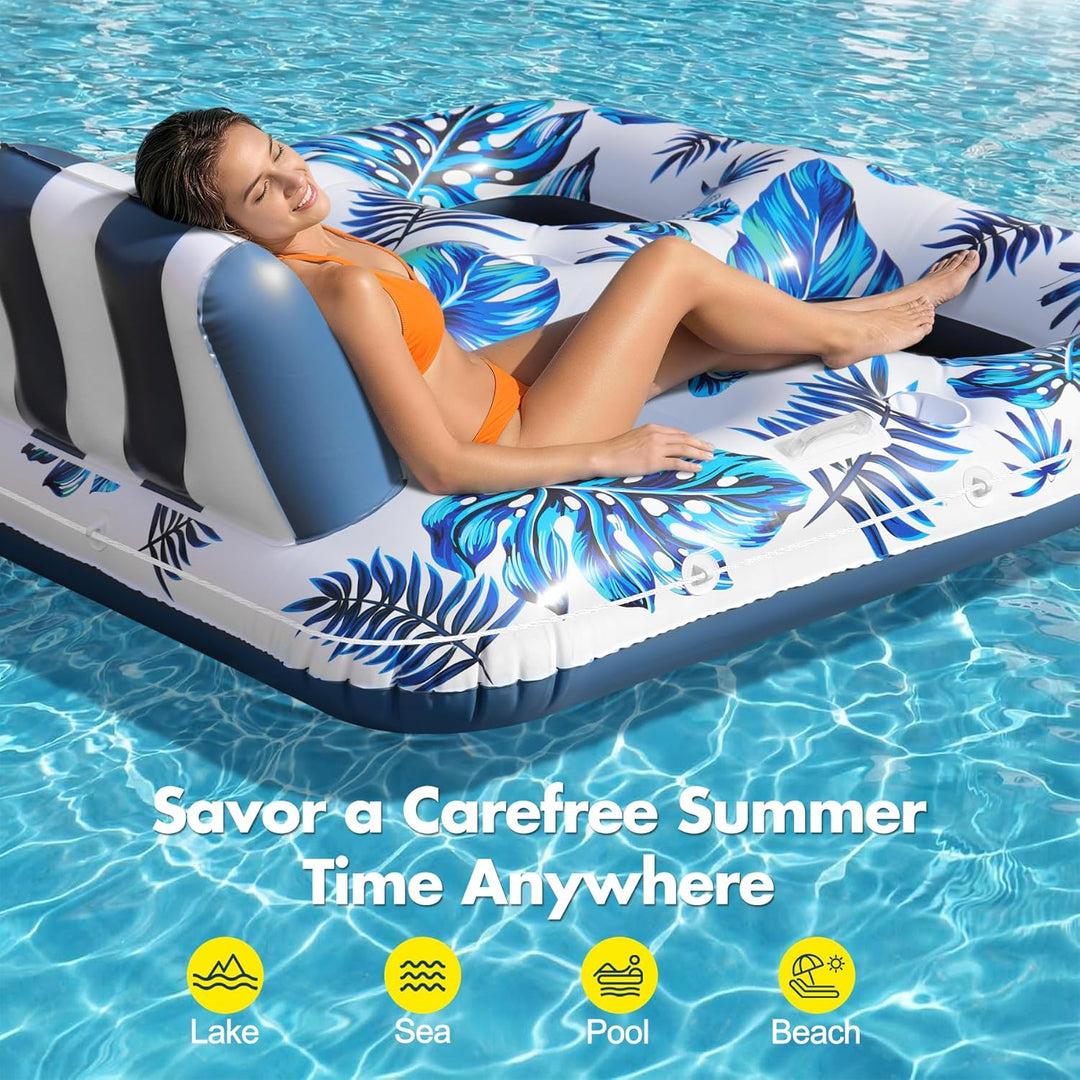 LuxBlue Pool Sessel Aufblasbar 2 Personen, Schwimmsessel für Pools Erwachsene mit Getränkehalter&Gri