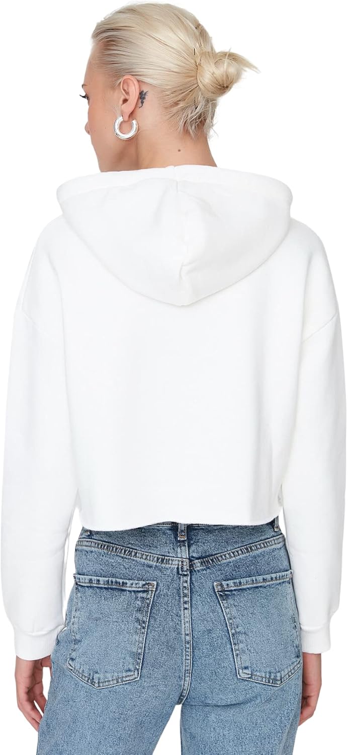 TRENDYOL Damen Hood with Slogan Schnitt Sweatshirt S Ecru, S Ecru