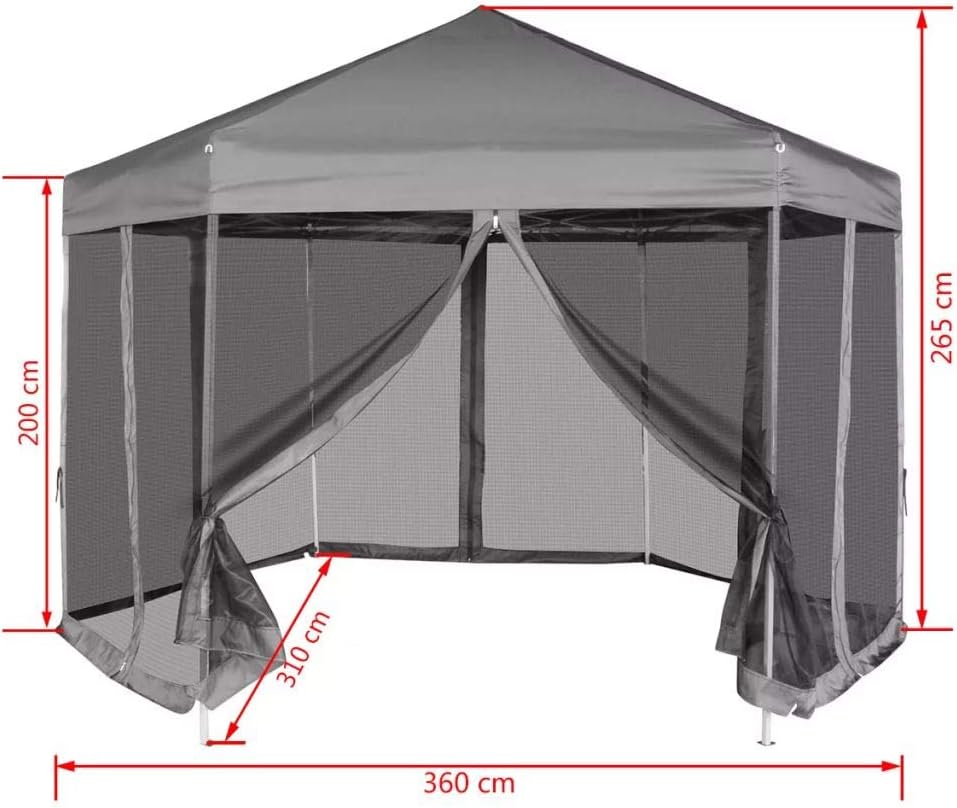 tidyard Sechseckiges Partyzelt Pop-Up Festzelt Faltbar Gartenzelt Garten Pavillon 3,6 x 3,1 m Faltpa