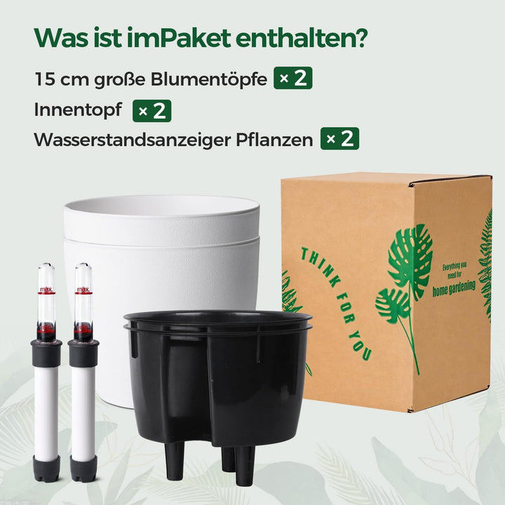 T4U 2Pcs 15cm Selbstbewässerungstopf mit Wasseranzeiger, Praktischer Blumentopf für vielbeschäftigte