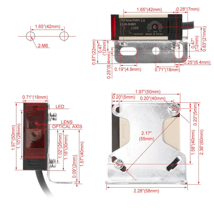 Heschen Fotoelektrischer Schalter E3JK-R4M1 24-240VAC/12-240VDC Erfassungsabstand 4m mit Reflektorpa