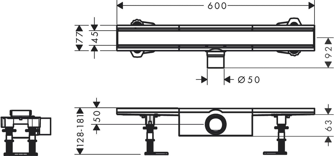 hansgrohe 56174800 RainDrain Compact Duschrinne 600 für Standardinstallation Edelstahl gebürstet Kom