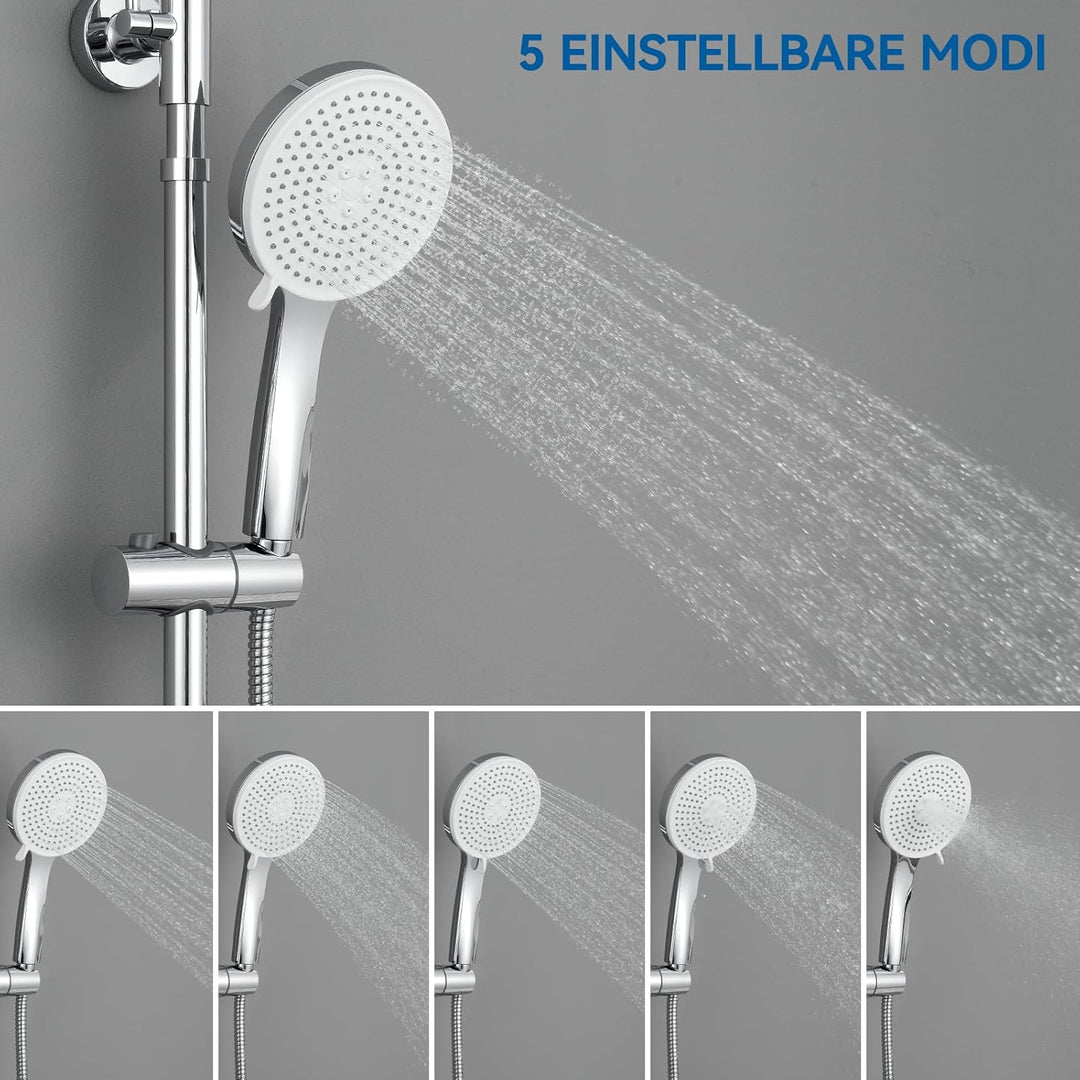 Auralum Duscharmatur Komplettset, Duschsystem mit Thermostat, 30cm Edelstahl Regendusche, 5 Strahlar