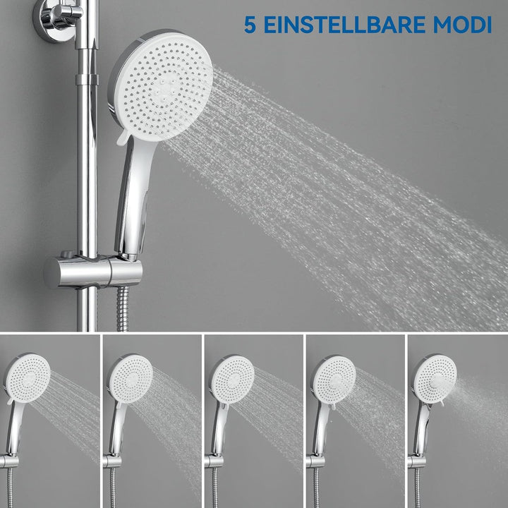 Auralum Duscharmatur Komplettset, Duschsystem mit Thermostat, 30cm Edelstahl Regendusche, 5 Strahlar