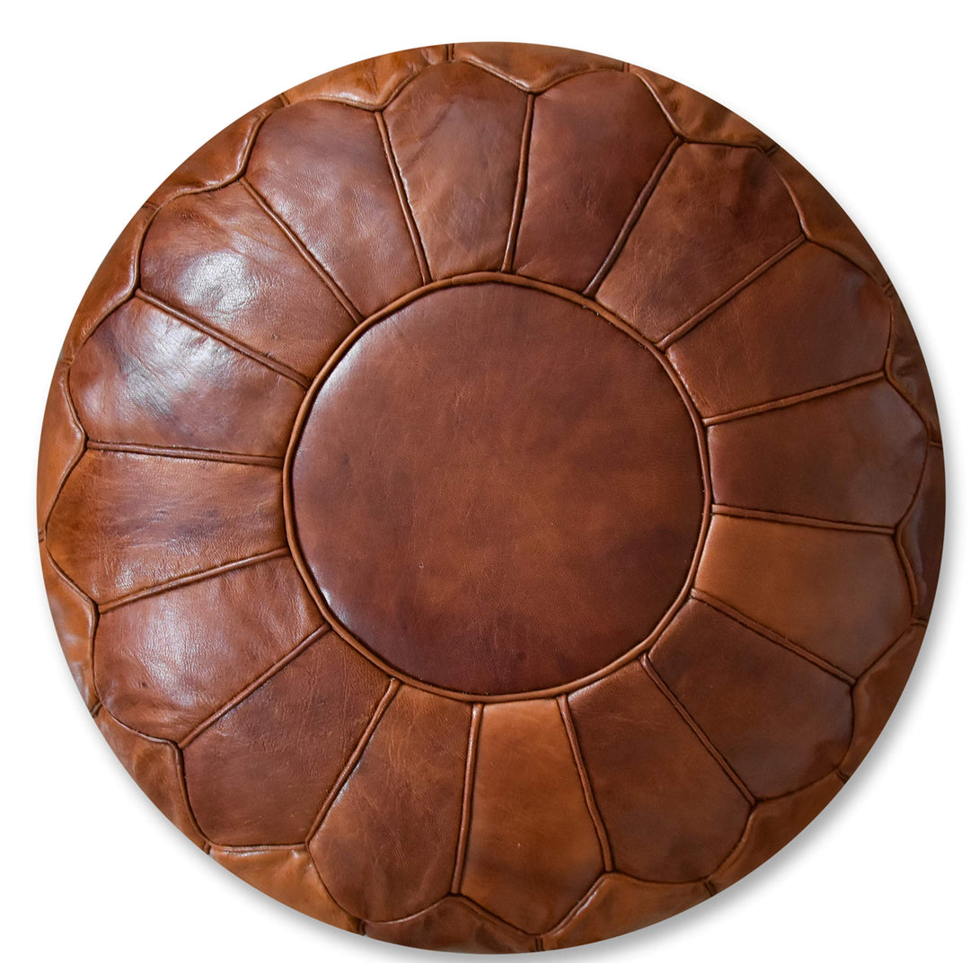 See the Good XL Echtleder Pouf - Handgefertigt - gefüllt geliefert - Ottoman Sitzsack Fusshocker Puf