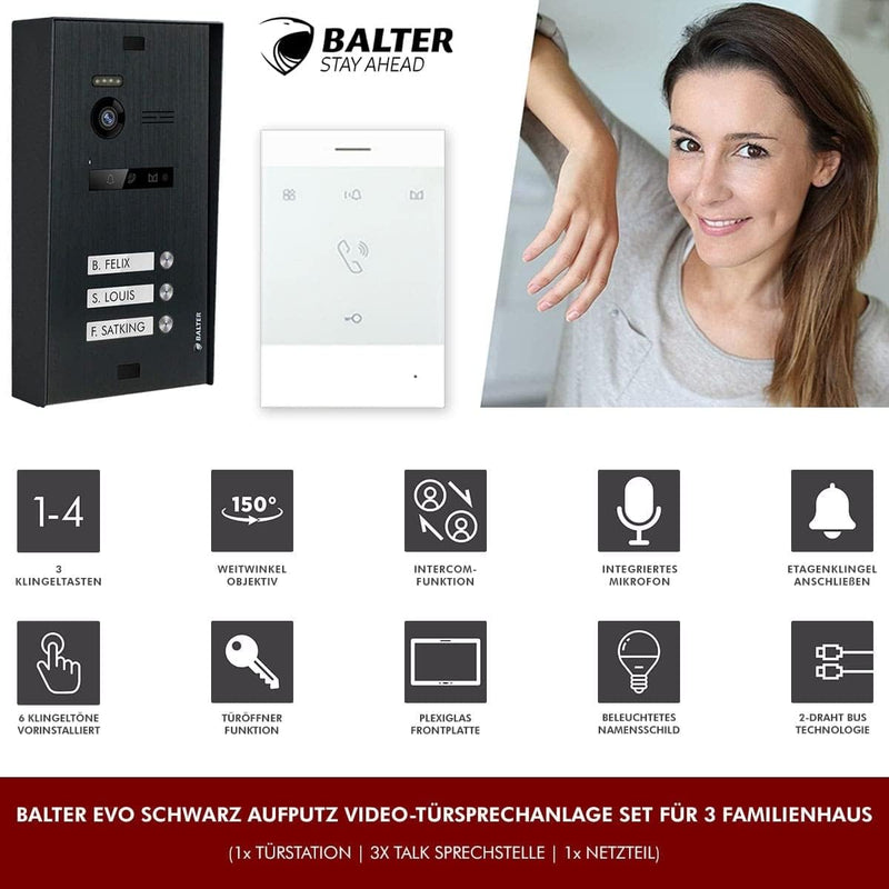 Nonic BALTER EVO Aufputz Video-Türsprechanlagen Set 3 Familienhaus (1x Türstation mit Kamera Schwarz