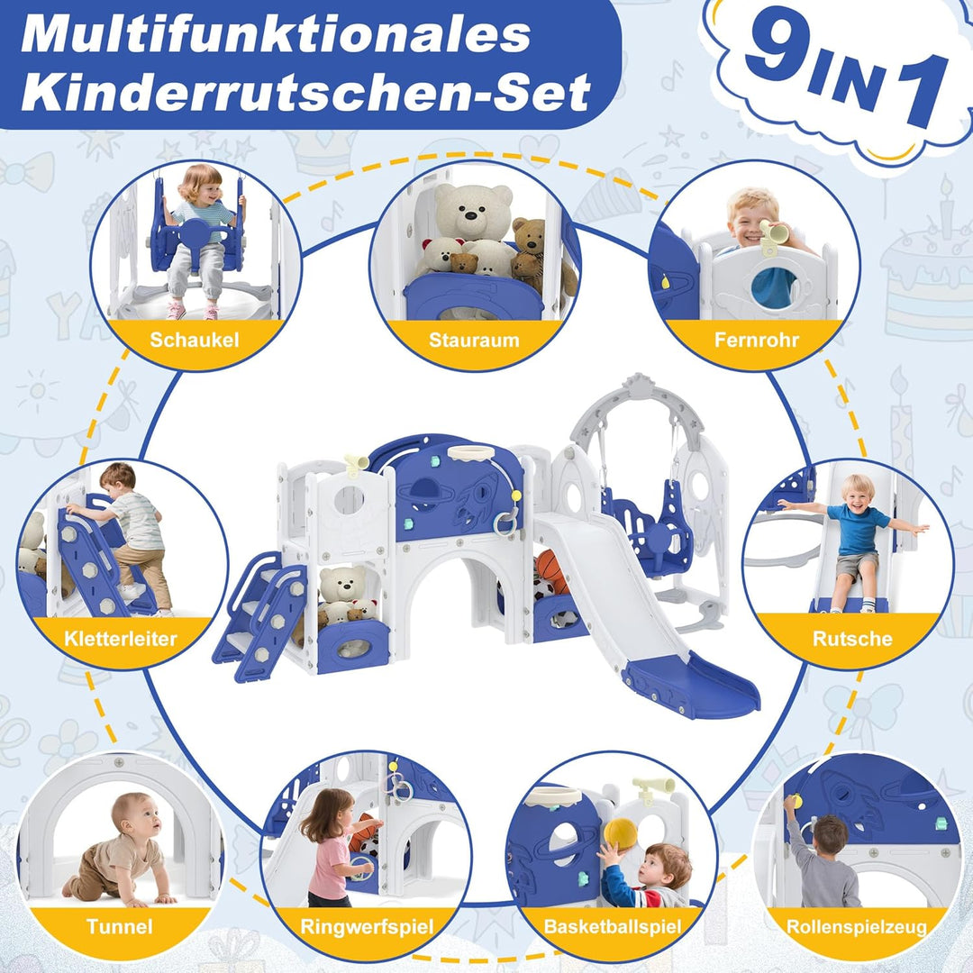 Aufun 7-in-1 Kinderrutsche für Kleinkinder, Multifunktionales Spielset mit Schaukel, Rutsche, Basket
