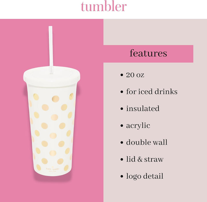 Kate Spade New York Insulated Tumbler, Gold Dots Goldfarbene Punkte, Goldfarbene Punkte