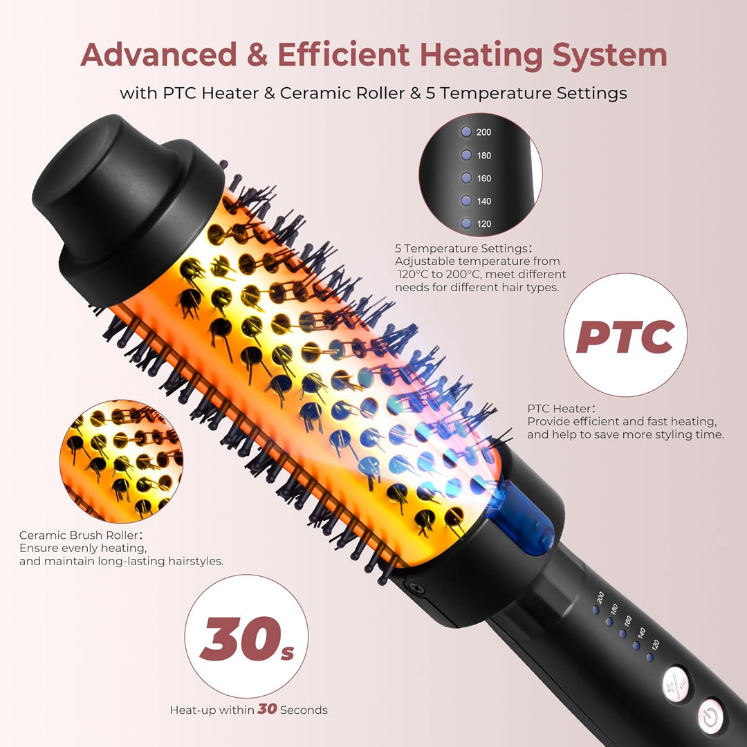 UKLISS Thermobürste 38mm, Thermal Brush LCD-Anzeige 120-200℃, 3 in 1 Pro Ionische Thermo Rundbürste,